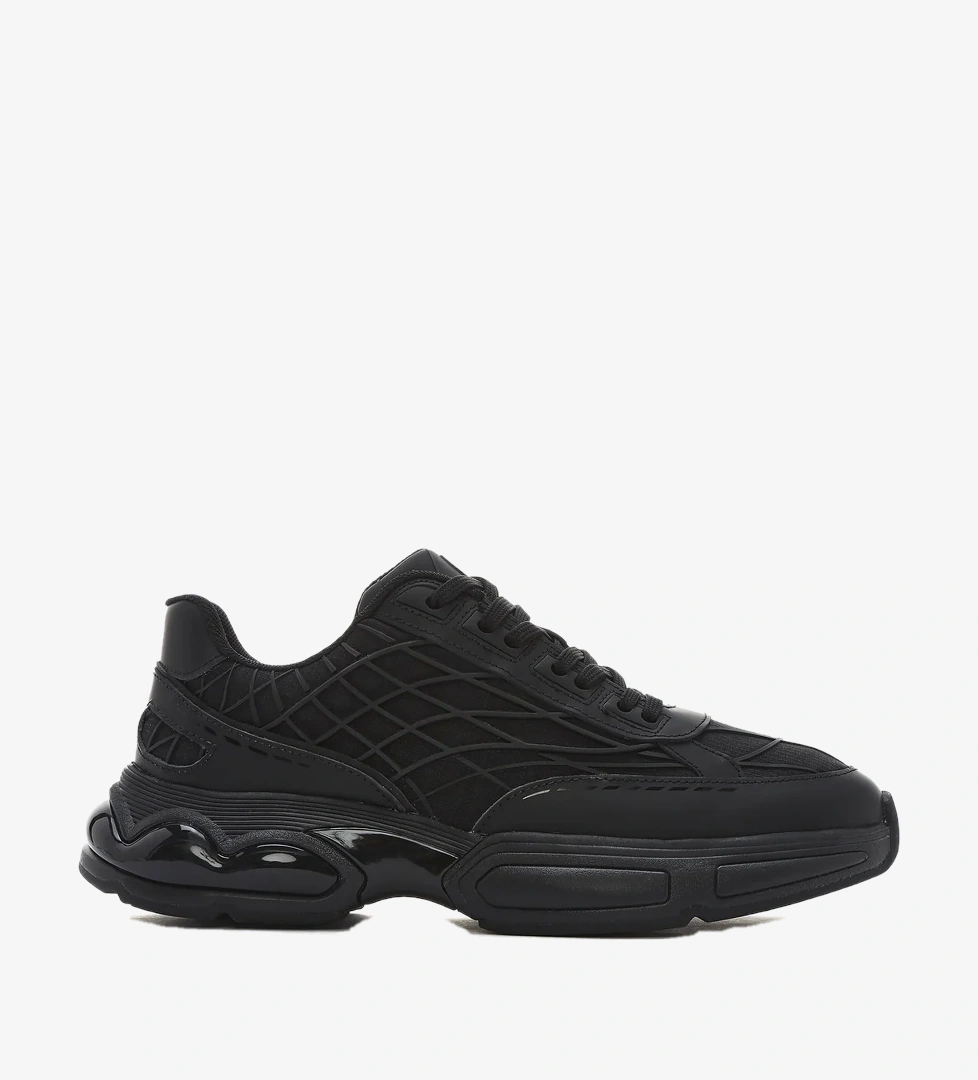 Erkek Siyah Bağcıklı Kalın Tabanlı Kumaş Sneaker