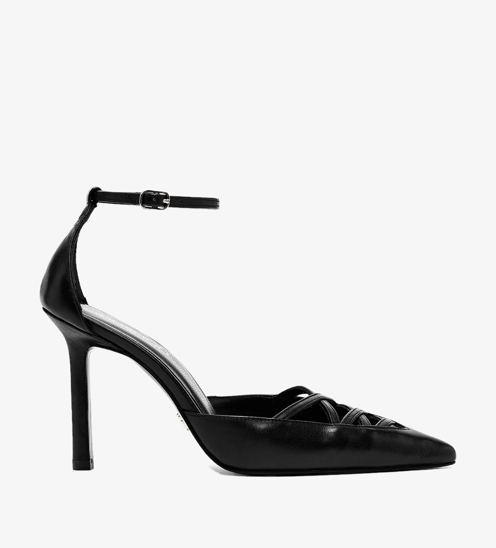 Kadın Siyah Bilekten Tokalı İnce Topuklu Deri Ayakkabı