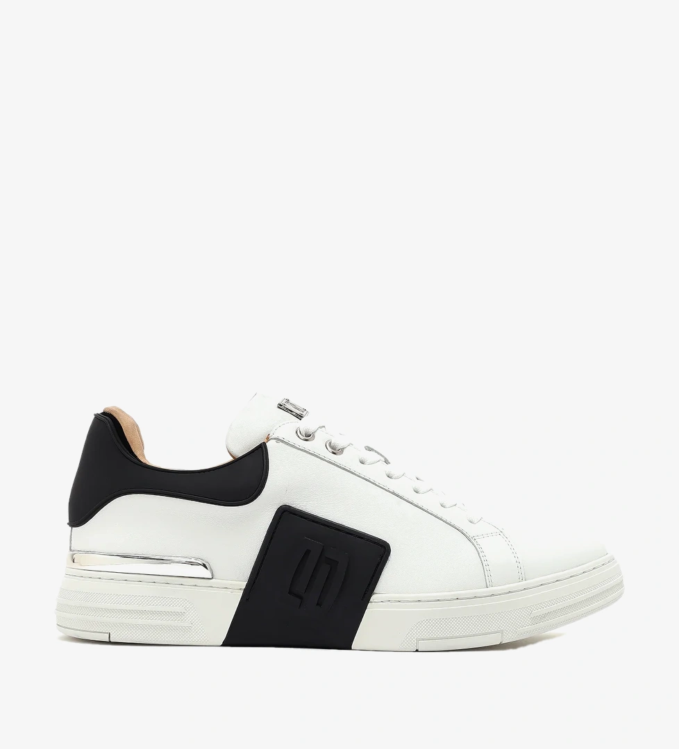 Erkek Beyaz Bağcıklı Kalın Tabanlı Deri Sneaker