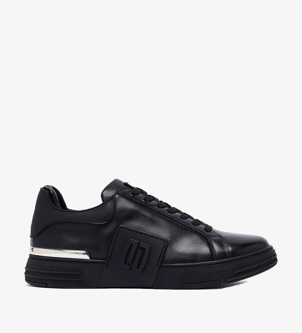 Erkek Siyah Bağcıklı Kalın Tabanlı Deri Sneaker