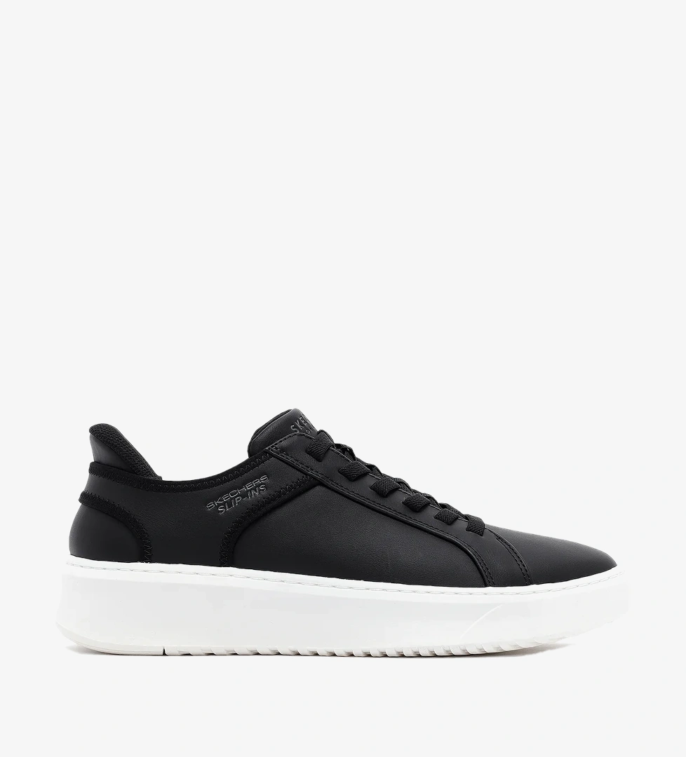 Skechers Erkek Siyah Court Break Bağcıklı Kalın Tabanlı Deri Sneaker