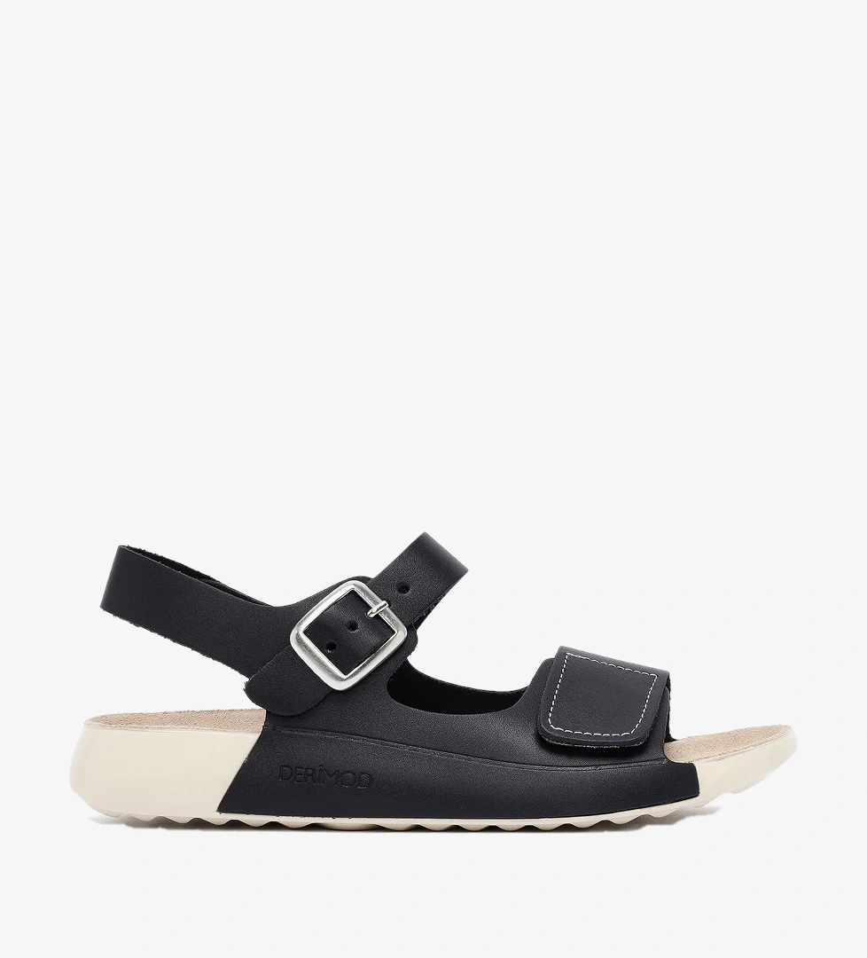 Kadın Siyah Bilekten Bağlamalı Deri Comfort Sandalet