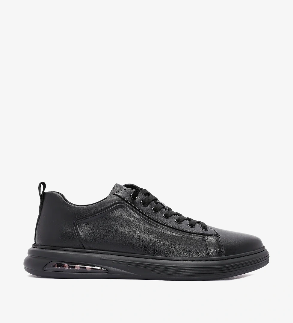 Erkek Siyah Bağcıklı Deri Sneaker