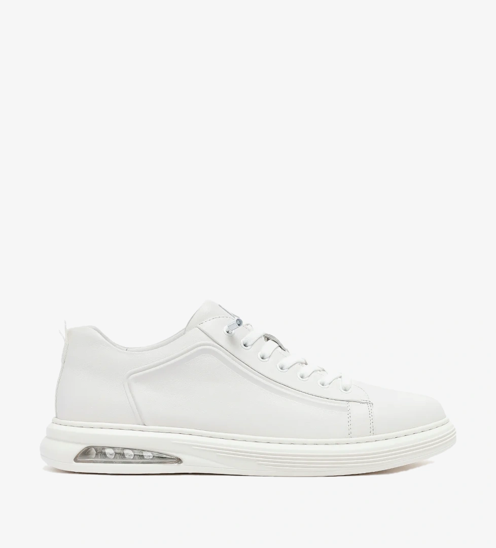 Erkek Beyaz Bağcıklı Deri Sneaker