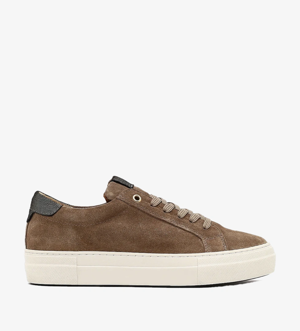 Kadın Bej Bağcıklı Kalın Tabanlı Süet Deri Sneaker