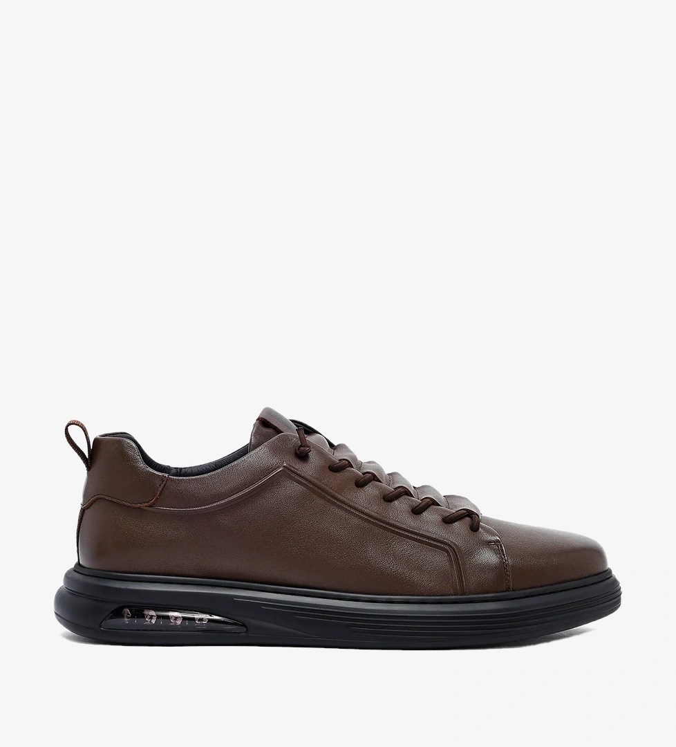 Erkek Kahverengi Bağcıklı Deri Sneaker