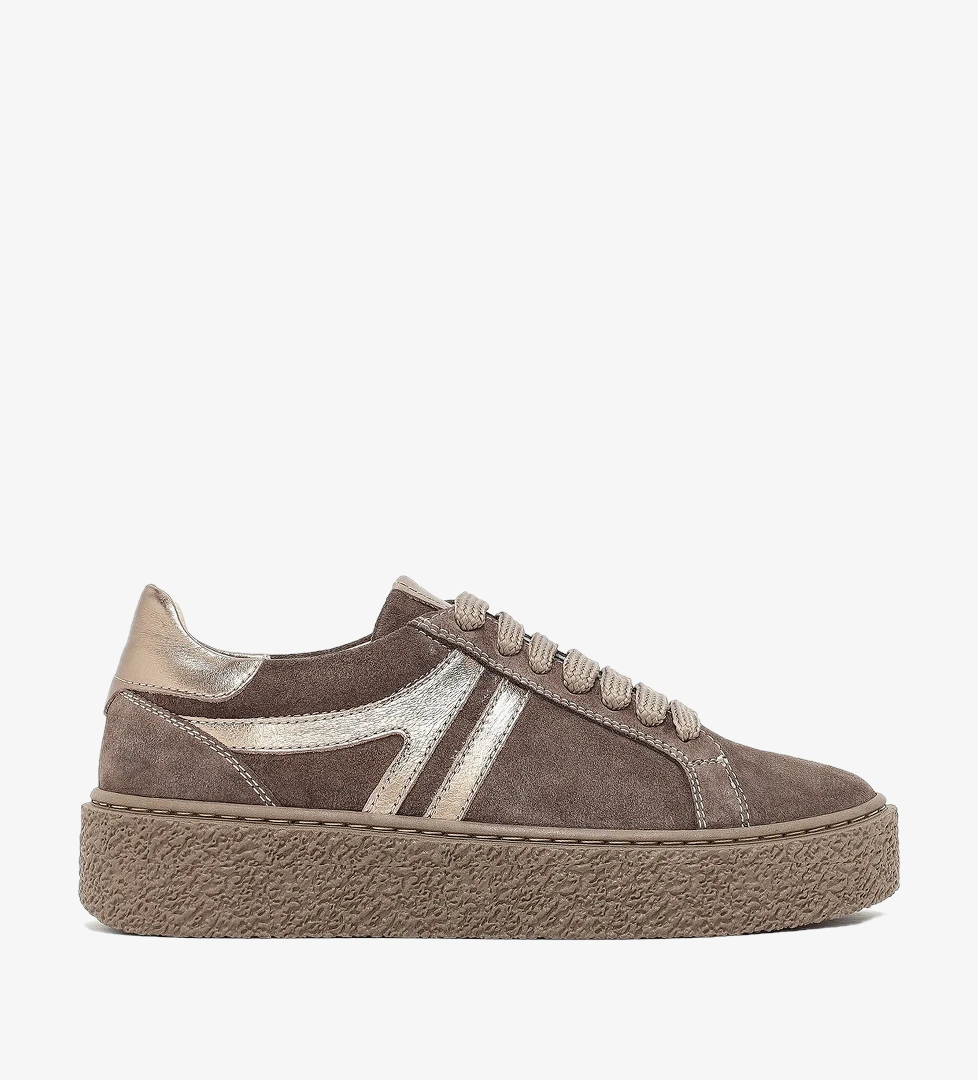 Kadın Vizon Bağcıklı Kalın Tabanlı Süet Deri Sneaker