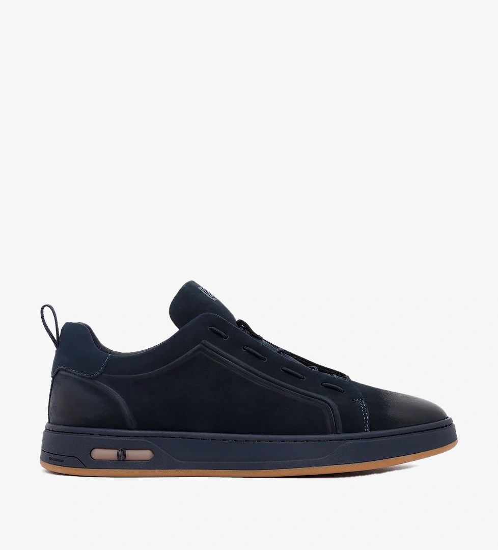 Erkek Lacivert Bağcıklı Nubuk Deri Sneaker