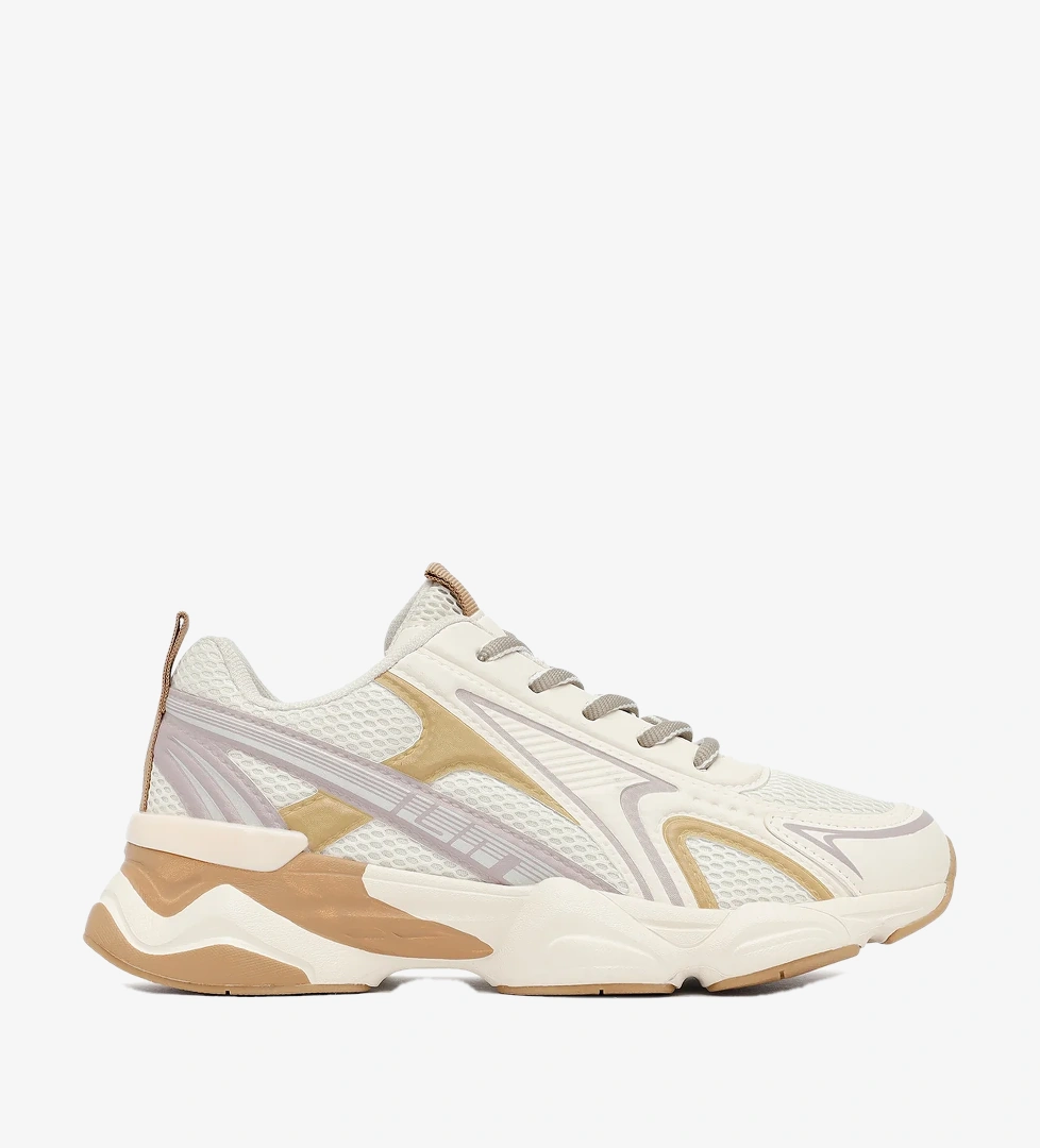 Kadın Krem Bağcıklı Kalın Tabanlı Sneaker