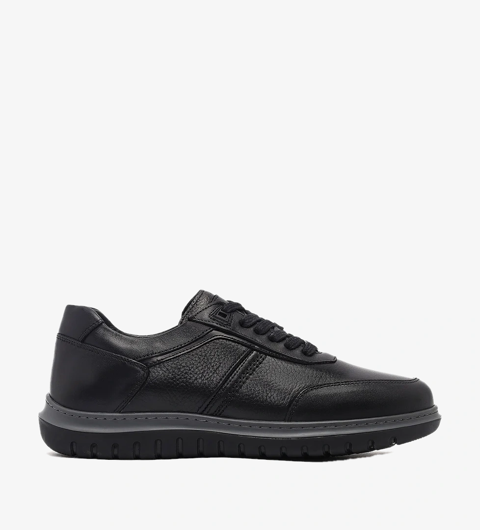 Erkek Siyah Bağcıklı Deri Sneaker