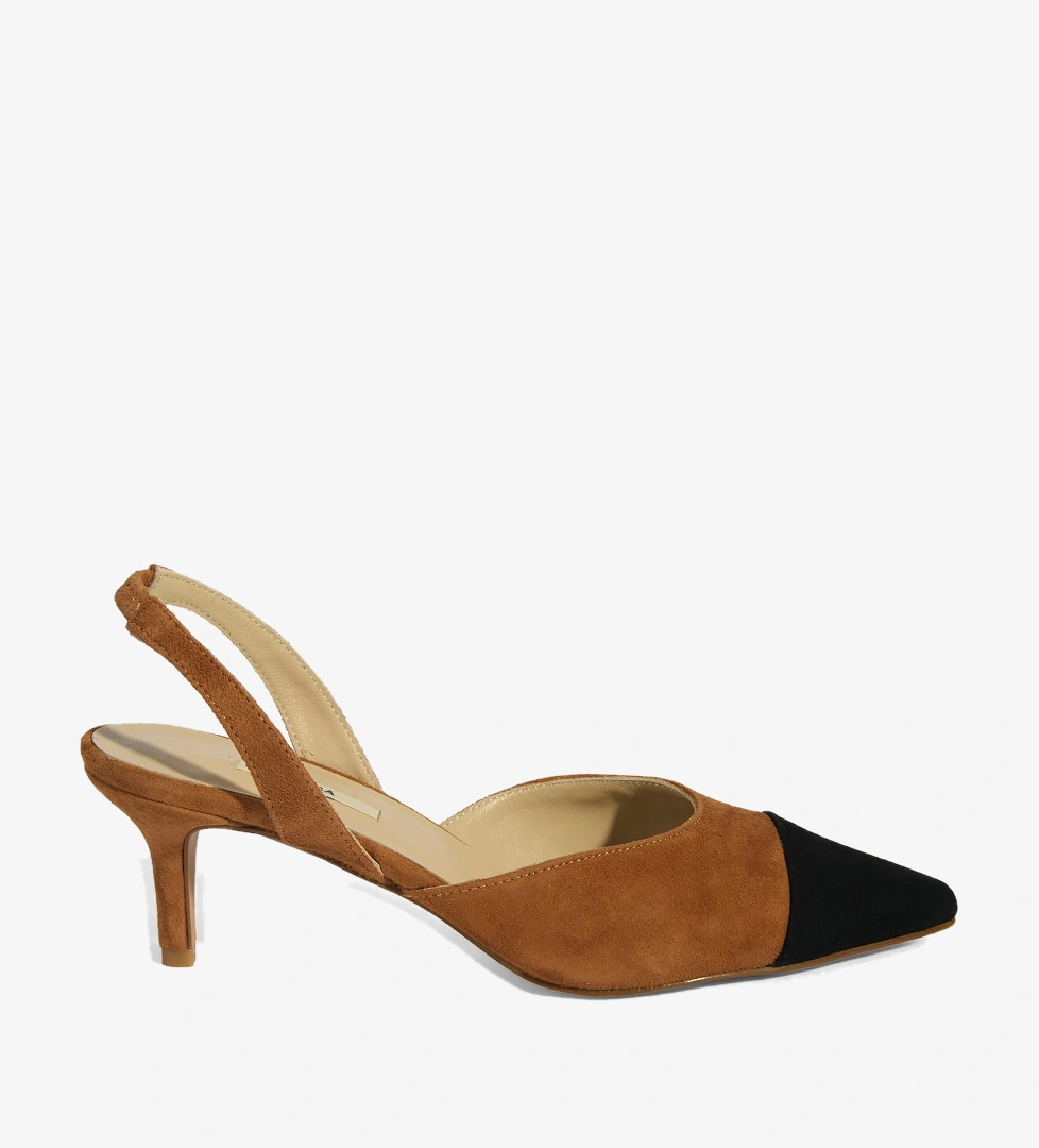 Kadın Taba Slingback Süet Topuklu Ayakkabı