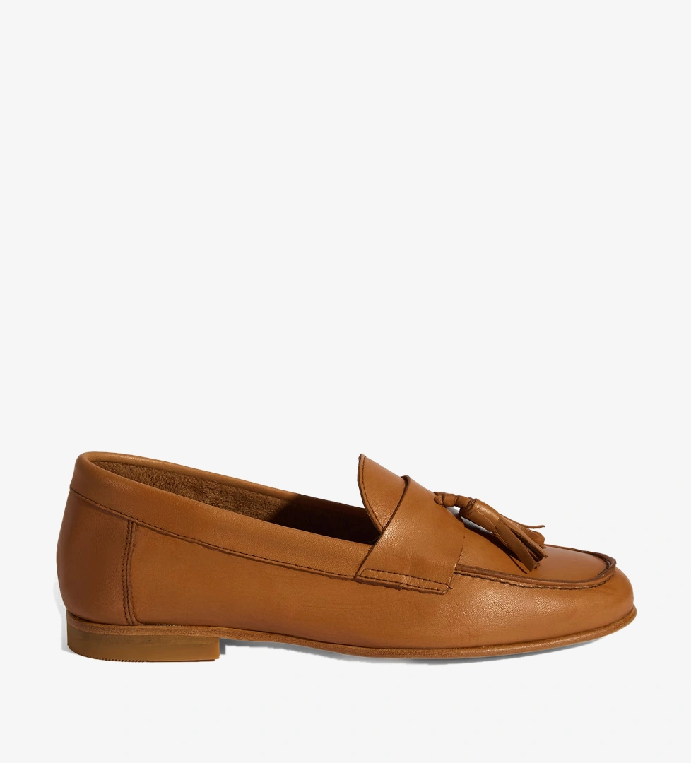 Kadın Taba Püskül Detaylı Slip-On Deri Loafer