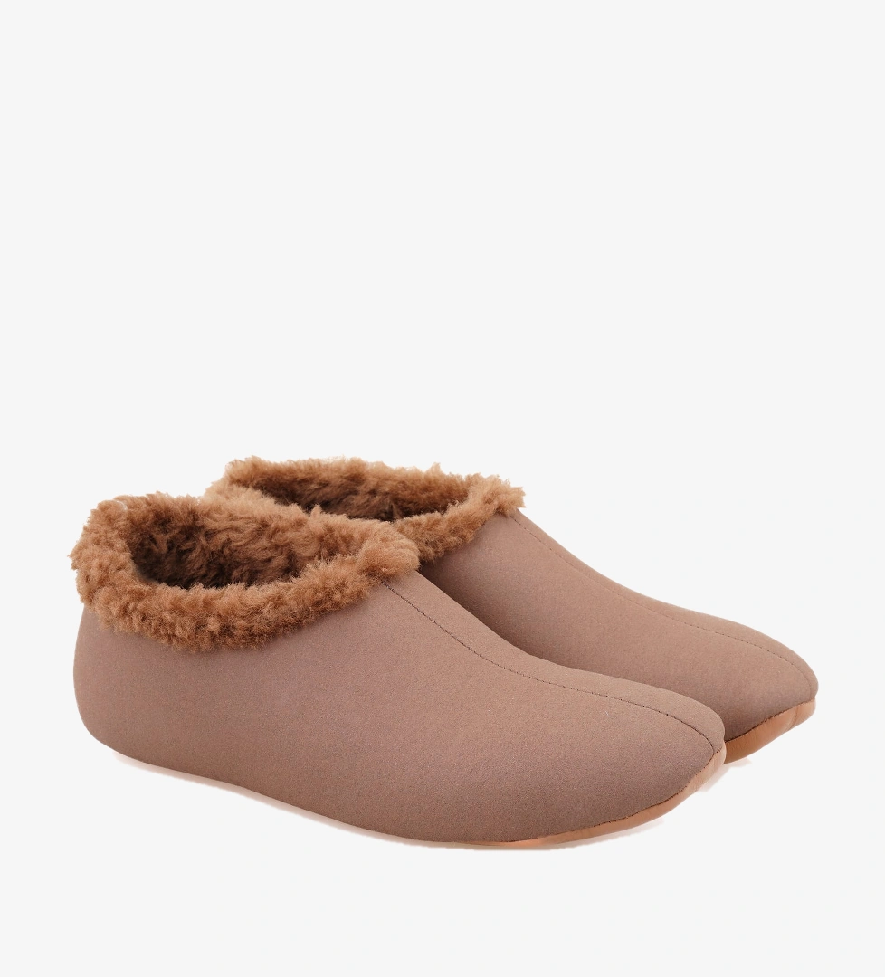 Kahve Kadın Fluffy Yünlü Patik