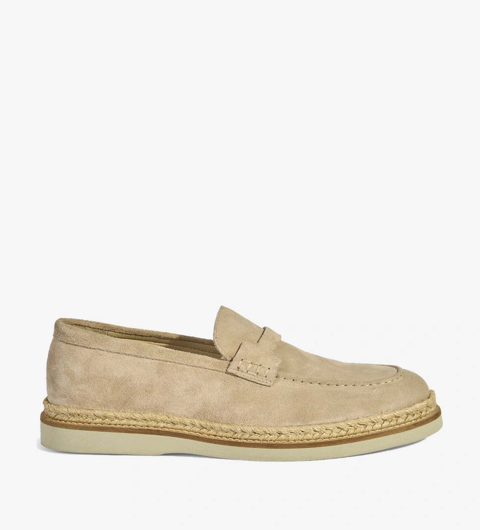 Bej Erkek Örgü Detaylı Süet Loafer