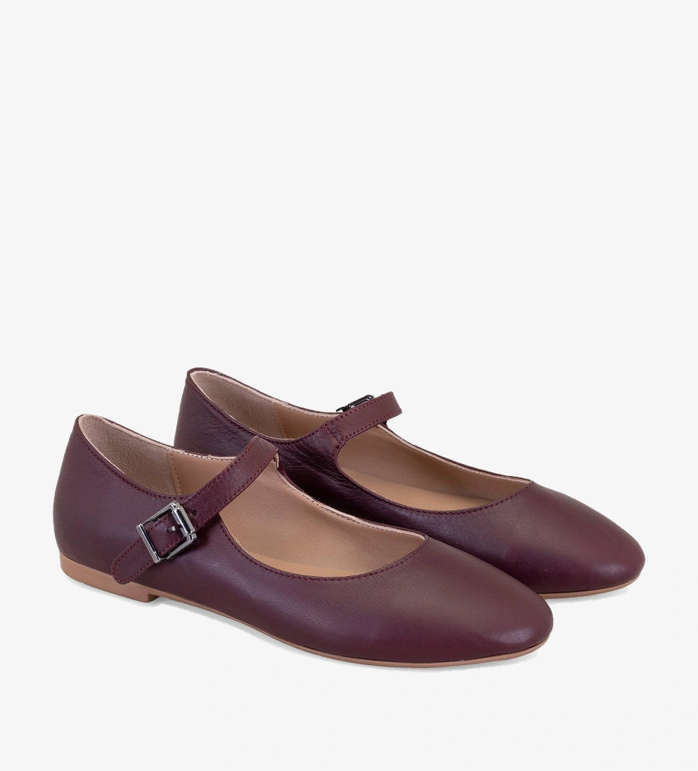 Kadın Bordo Mary Jane Deri Babet