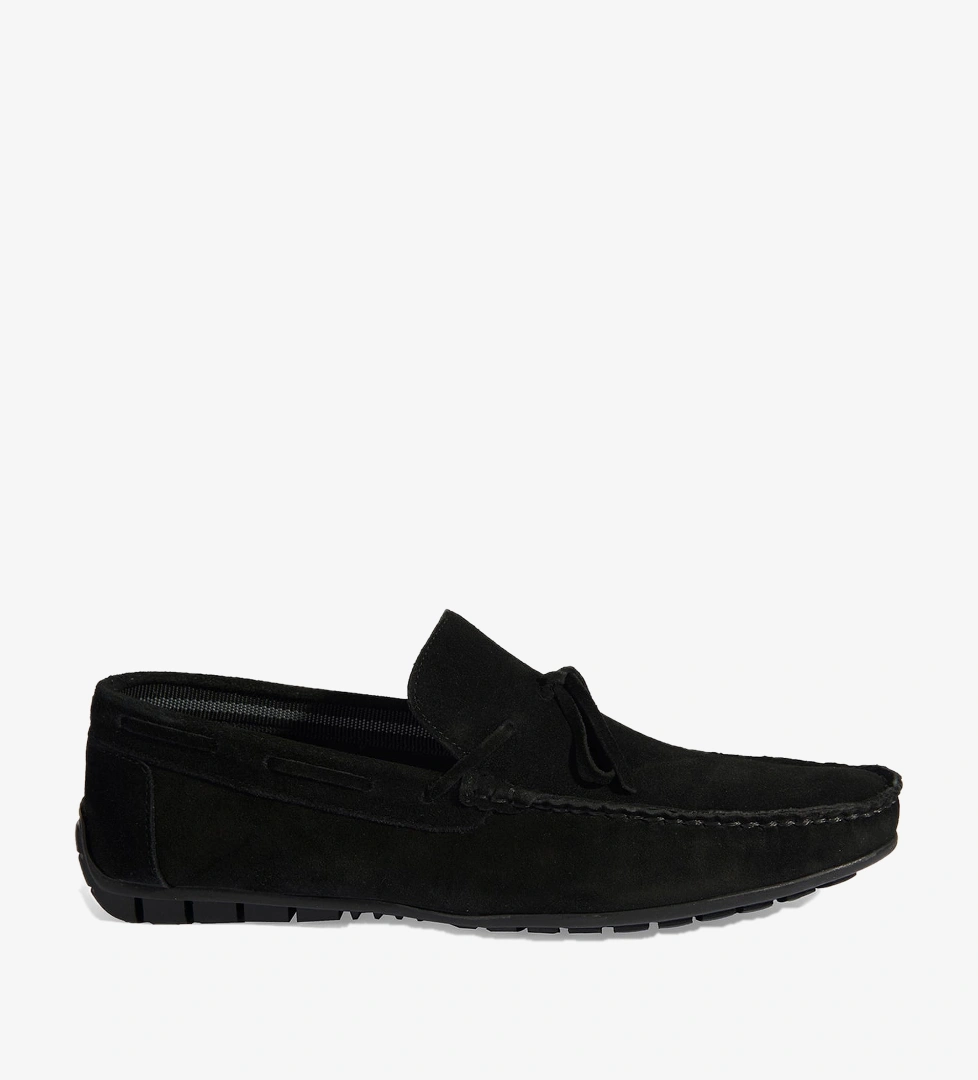 Calandra Siyah Erkek Bağcık Detaylı Slip-On Süet Loafer