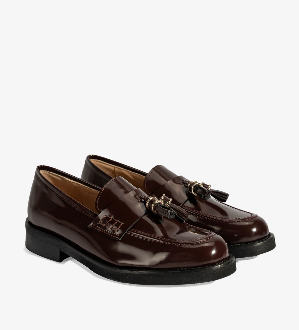 Luca Grossi Kadın Bordo Püskül Detaylı Deri Loafer