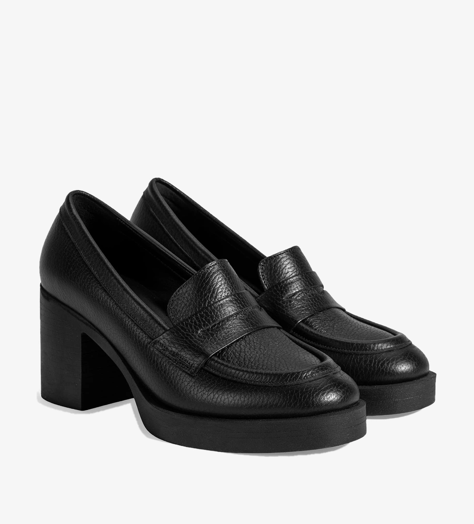 Kadın Siyah Kalın Topuklu Deri Loafer