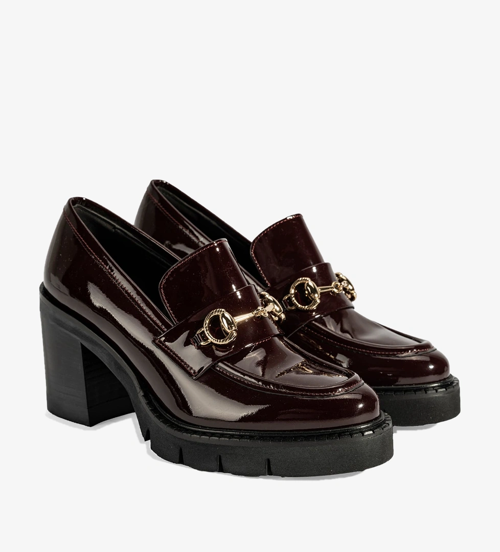 Luca Grossi Kadın Bordo Toka Detaylı Topuklu Rugan Loafer