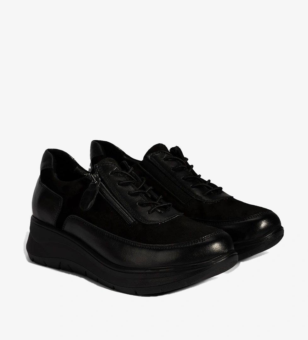 Kadın Siyah Bağcıklı DesaComfort Deri Sneaker