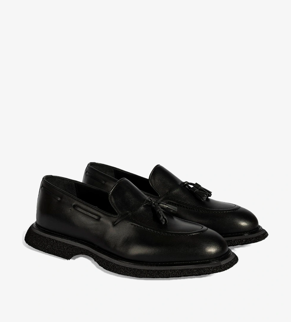 Erkek Siyah Püskül Detaylı Deri Loafer