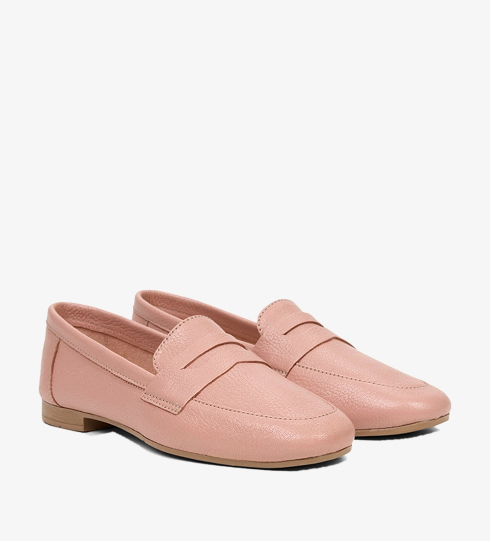Kadın Pudra Yuvarlak Burun Deri Loafer