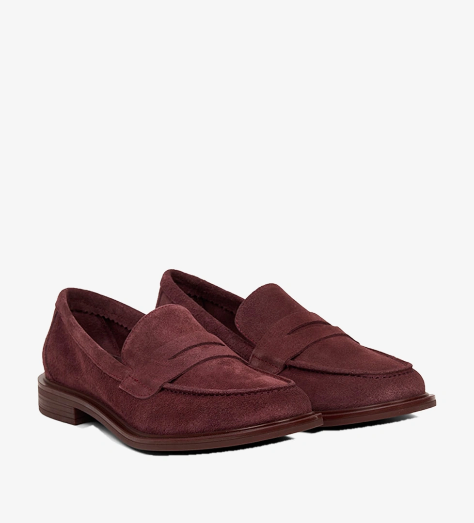 Kadın Bordo Yuvarlak Burun Süet Deri Loafer