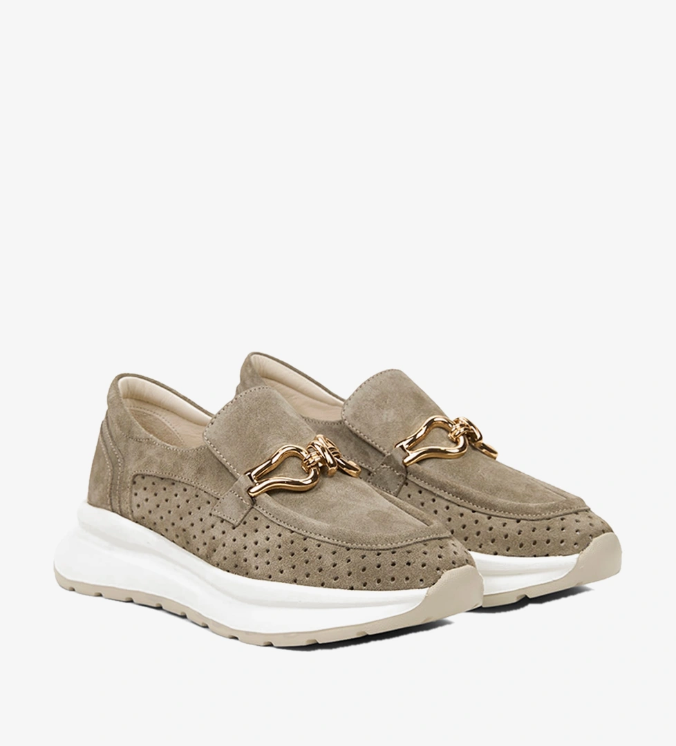 Desa Bej Desa Metal Aksesuarli Kadın Dolgu Topuklu Süet Spor Ayakkabı