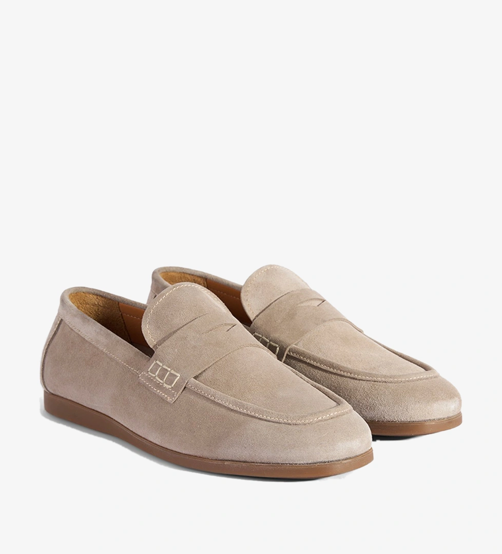 Erkek Bej Klasik Süet Deri Loafer
