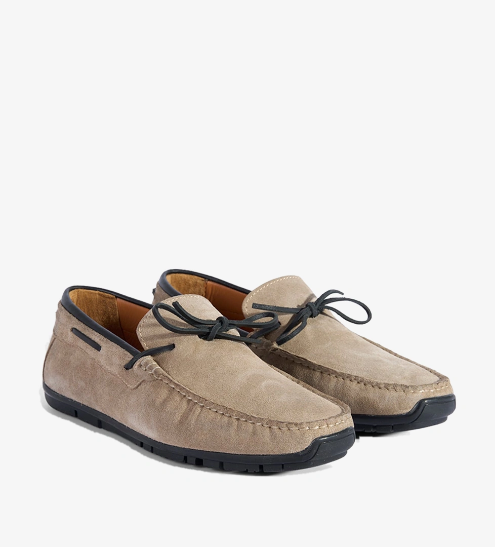 Erkek Bej Bağcıklı Süet Deri Loafer