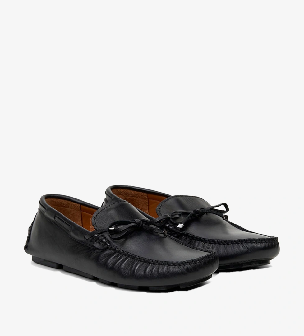 Erkek Siyah Bağcık Detaylı Deri Loafer