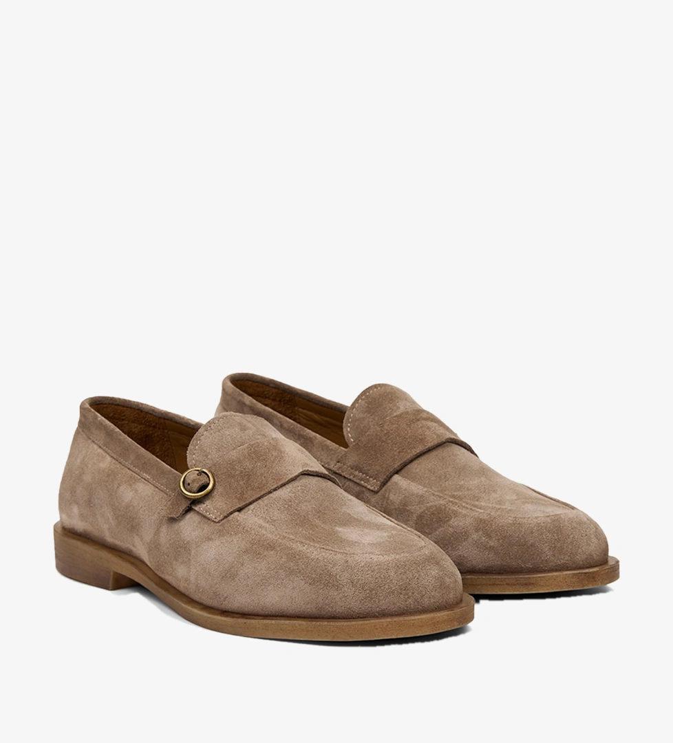 Erkek Vizon Metal Detaylı Süet Loafer