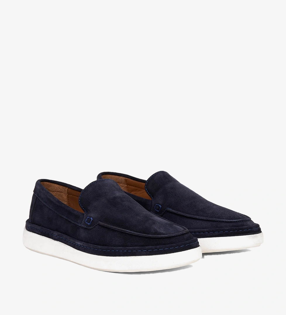 Erkek Lacivert Süet Deri Loafer