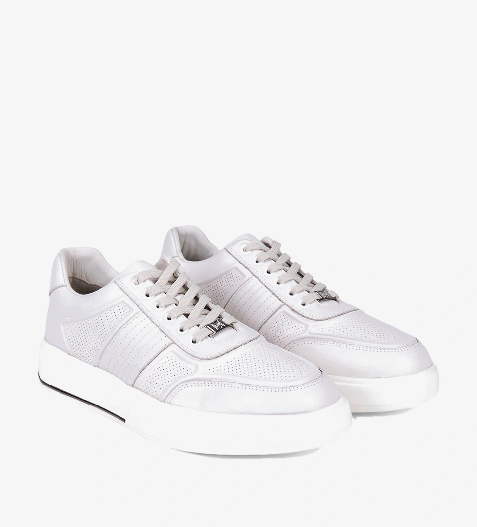 Erkek Kırık Beyaz DesaComfort Bağcıklı Beyaz Tabanlı Deri Sneaker