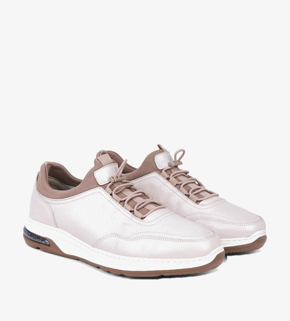 Erkek Kırık Beyaz DesaComfort Lastik Bağcıklı Deri Sneaker
