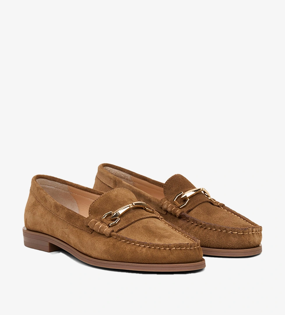 Kadın Taba Metal Aksesuarlı Süet Loafer