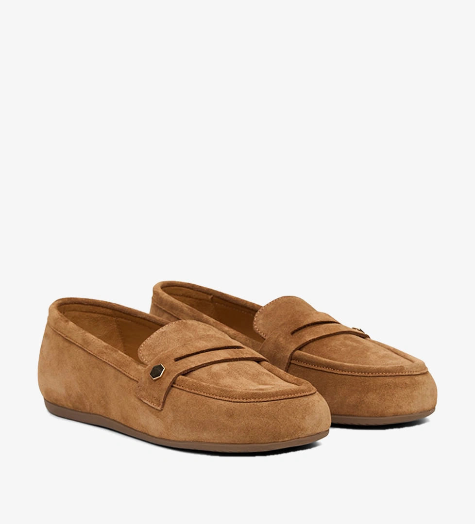 Kadın Taba Metal Detaylı Süet Loafer