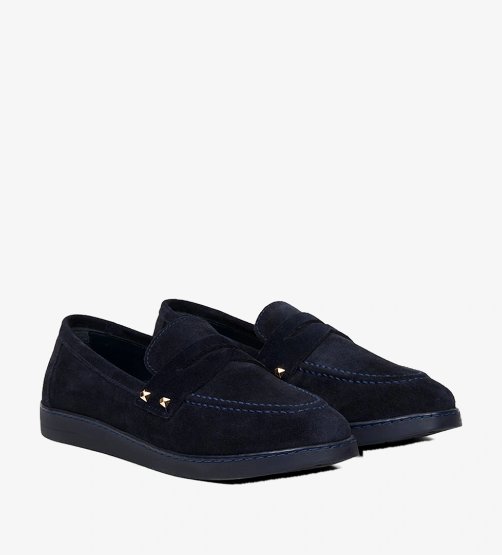 Kadın Lacivert Zımba Detaylı Süet Loafer