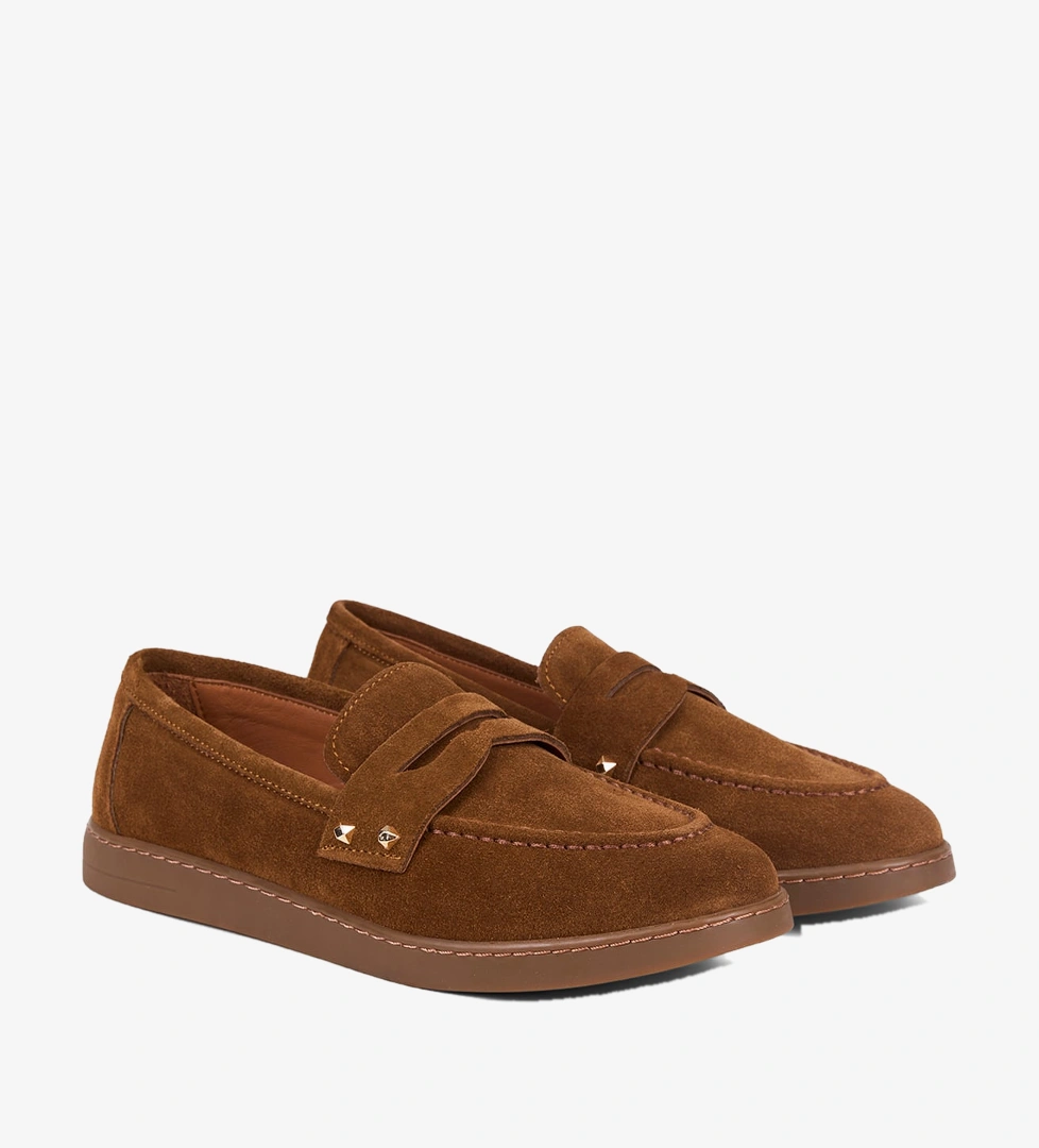 Kadın Taba Zımba Detaylı Süet Loafer