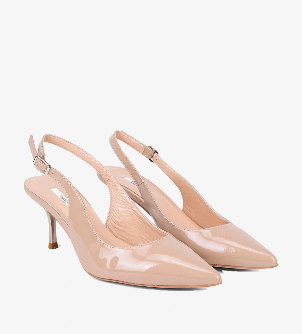 Kadın Ten Slingback Sivri Burunlu Rugan Deri Stiletto