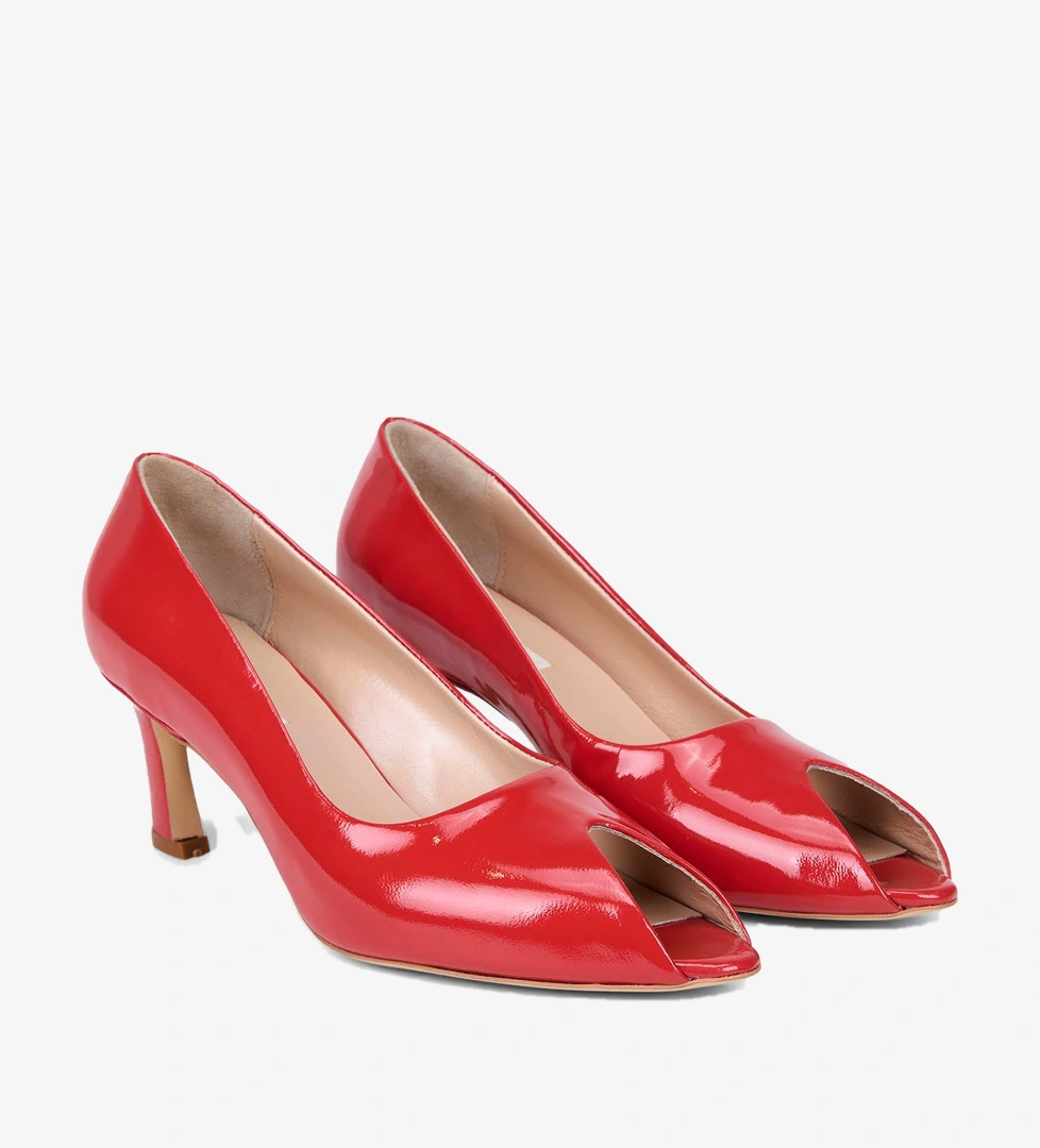 Kadın Kırmızı Açık Burunlu Rugan Deri Stiletto