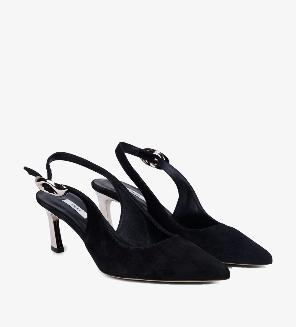 Kadın Siyah Slingback Sivri Burunlu Süet Stiletto