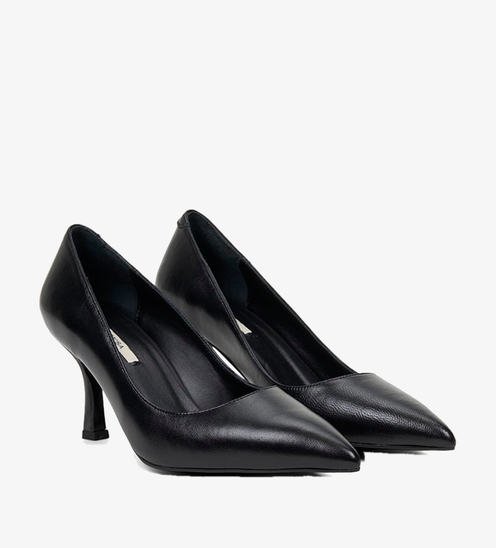 Kadın Siyah Sivri Burunlu Klasik Deri Stiletto