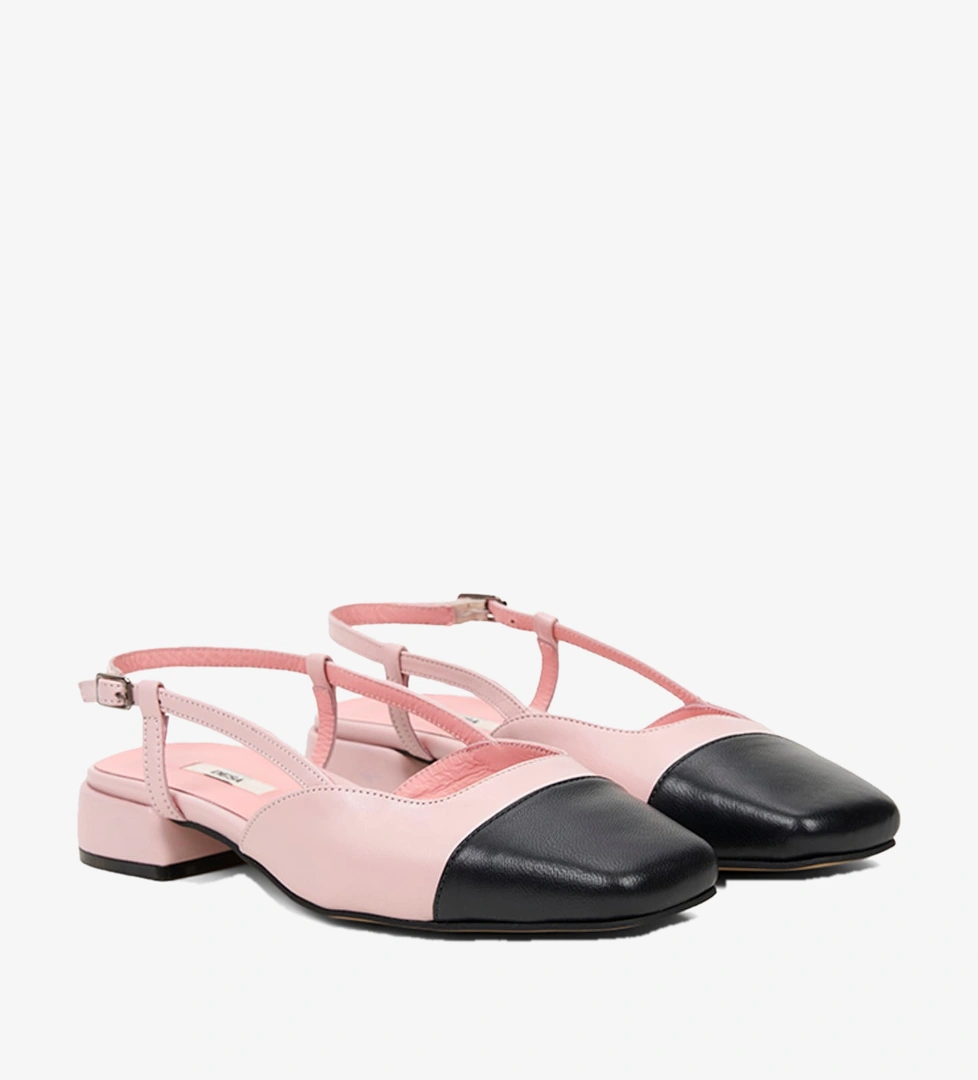 Kadın Pembe Kare Burun Slingback Deri Günlük Ayakkabı