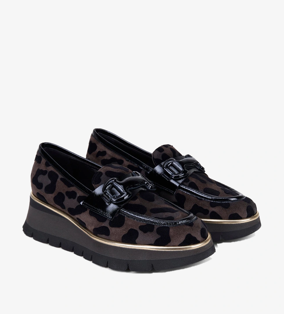 Luca Grossi Kadın Leopar Desenli Dolgu Topuklu Süet Loafer