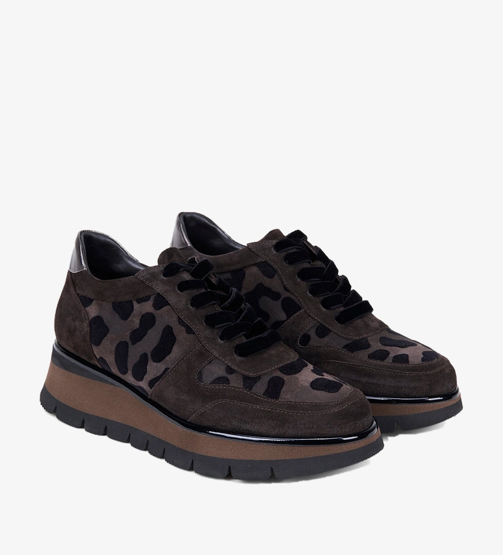 Luca Grossi Kadın Kahve Leopar Desenli Dolgu Topuklu Süet Sneaker