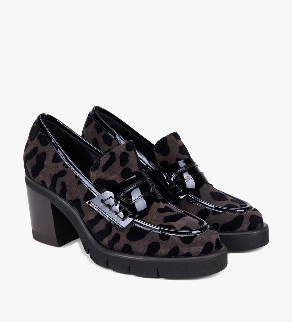 Luca Grossi Kadın Kahve Leopar Desenli Platform Topuklu Süet Loafer