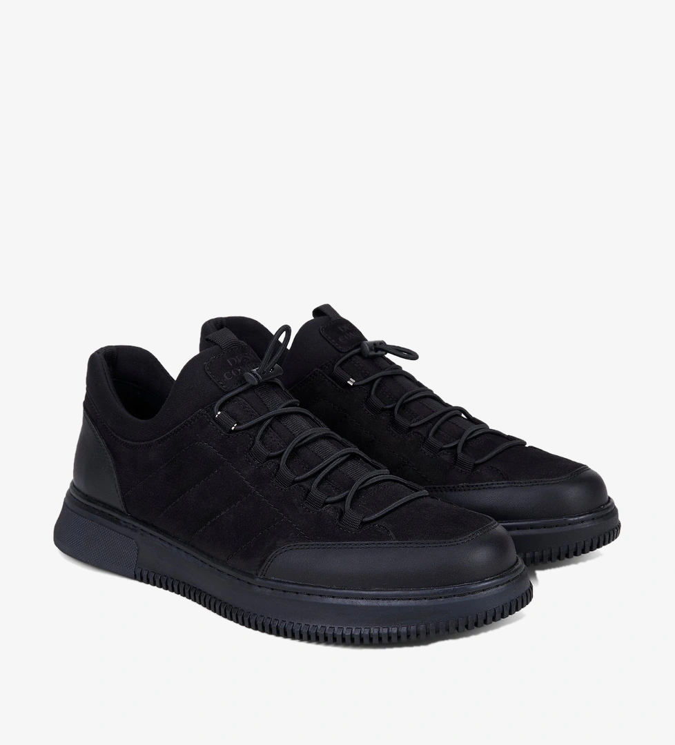 Erkek Siyah DesaComfort Esnek Bilekli Bağcıklı Deri Sneaker