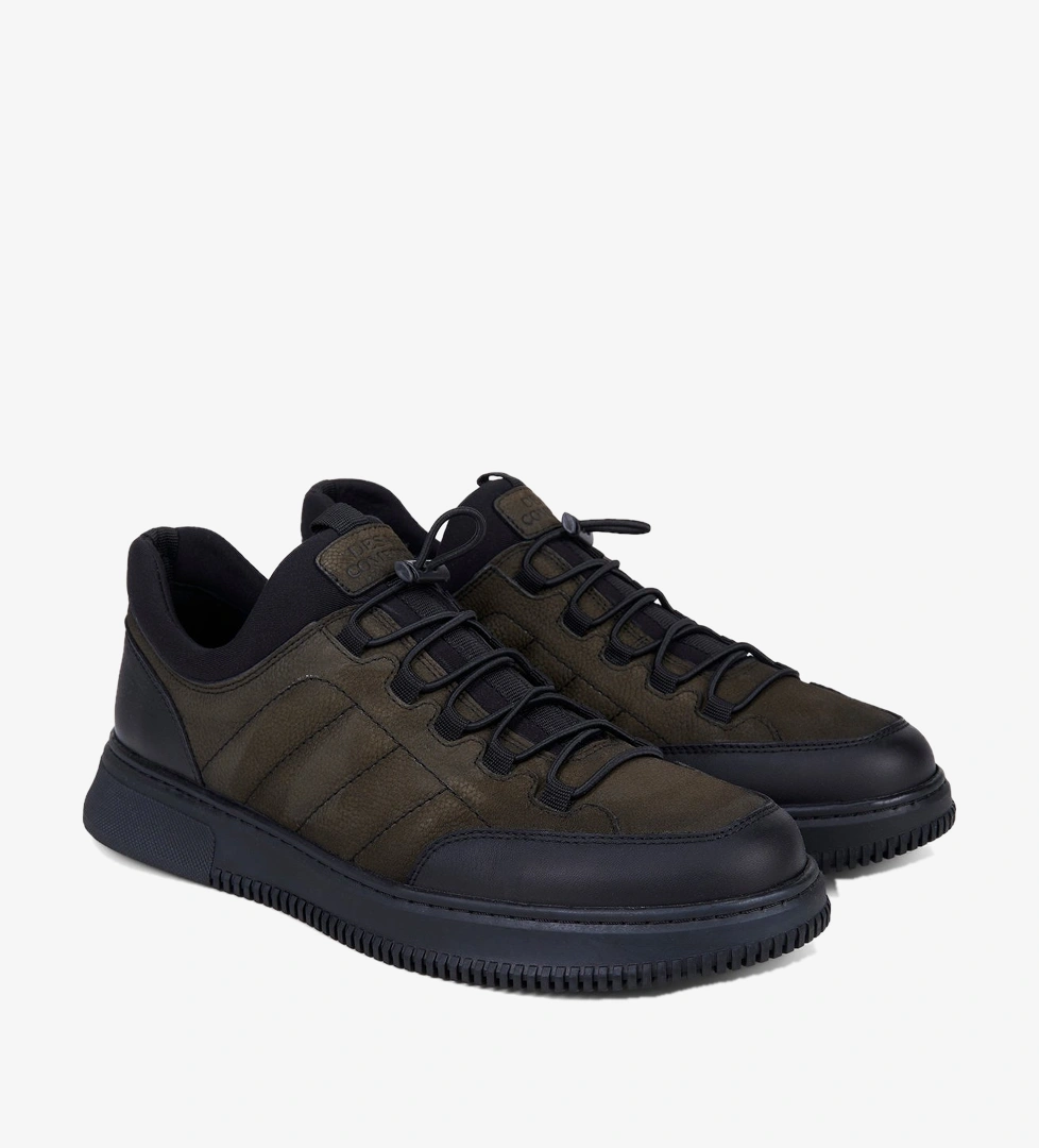 Erkek Haki DesaComfort Esnek Bilekli Bağcıklı Deri Sneaker