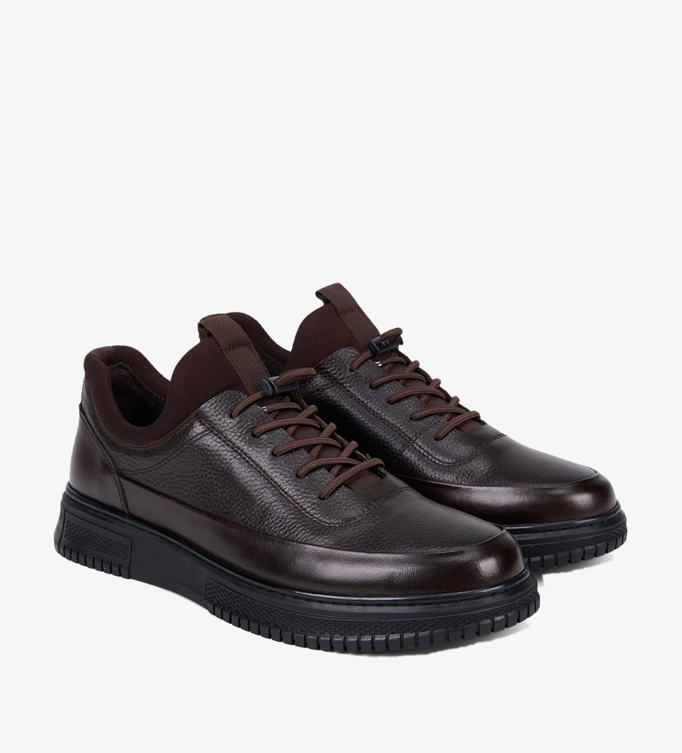 Erkek Kahve DesaComfort Esnek Bilekli Deri Sneaker